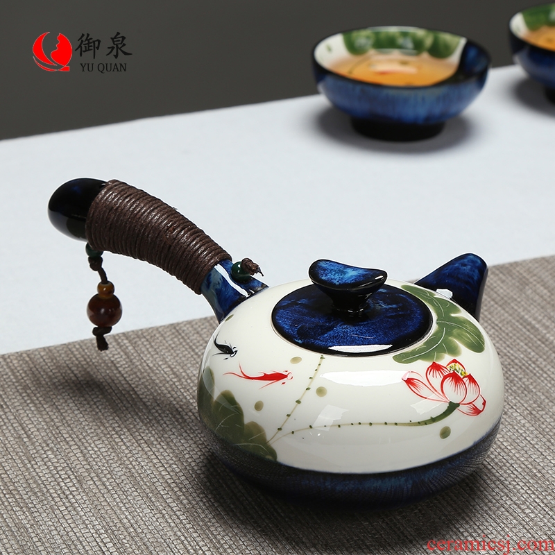 Imperial springs tureen ceramic kung fu tea set suit household contracted hand-painted Japanese tea ceremony kiln teapot tea cups