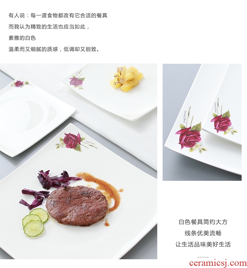 Jingdezhen porcelain tableware of pure bone square steak knife and fork the steak is creative steak western snack plate plate suit