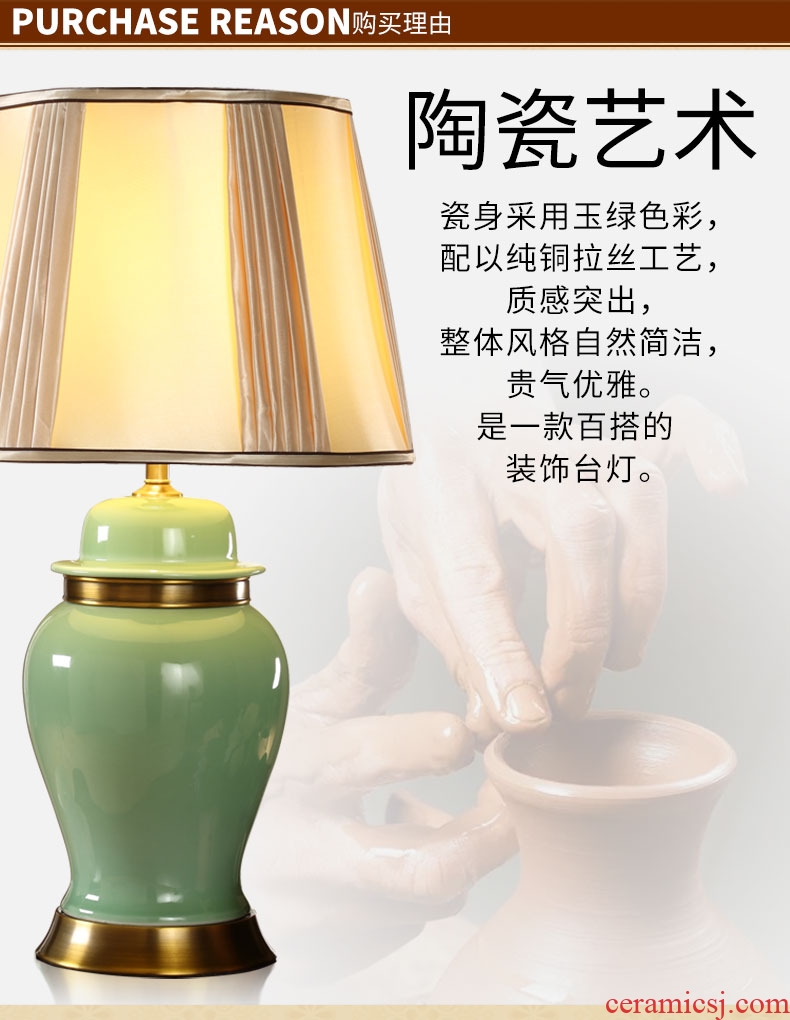 Southeast Asia all jade green copper ceramic new Chinese style table lamp of bedroom the head of a bed teahouse study new classical Chinese storm lantern