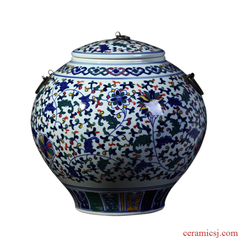 Blue and white porcelain of jingdezhen ceramic vase furnishing articles manual cover pot sitting room adornment style storage tank