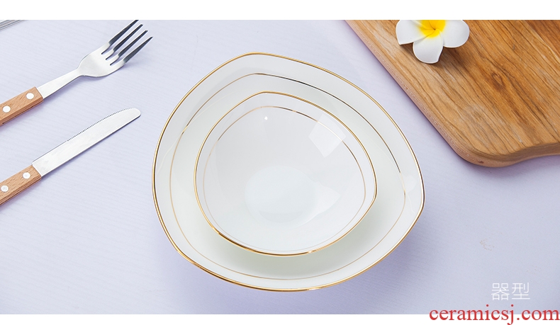 Jingdezhen porcelain household pure white bone porcelain paint triangle soup plate pasta FanPan salad vegetables dishes ceramic plate