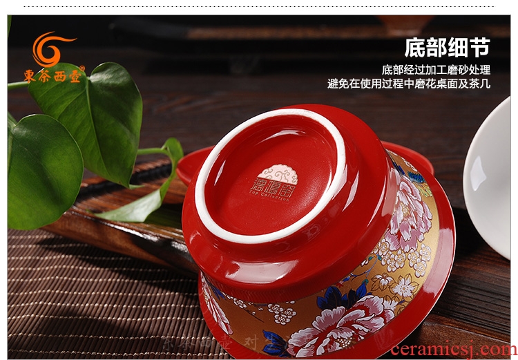 East west tea pot of red glaze worship bowl wedding present medium cup bowl prosperous day sweet tureen in three cups