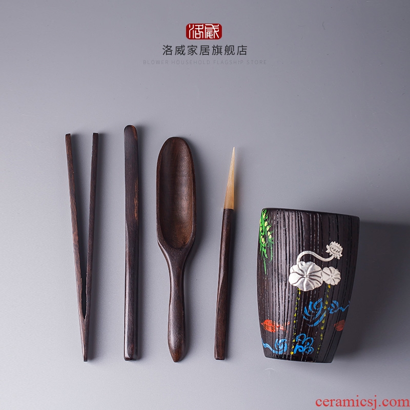 Jingdezhen ebony wood tea six gentleman's suit tea art combination furnishing articles ChaGa kung fu tea accessories with zero