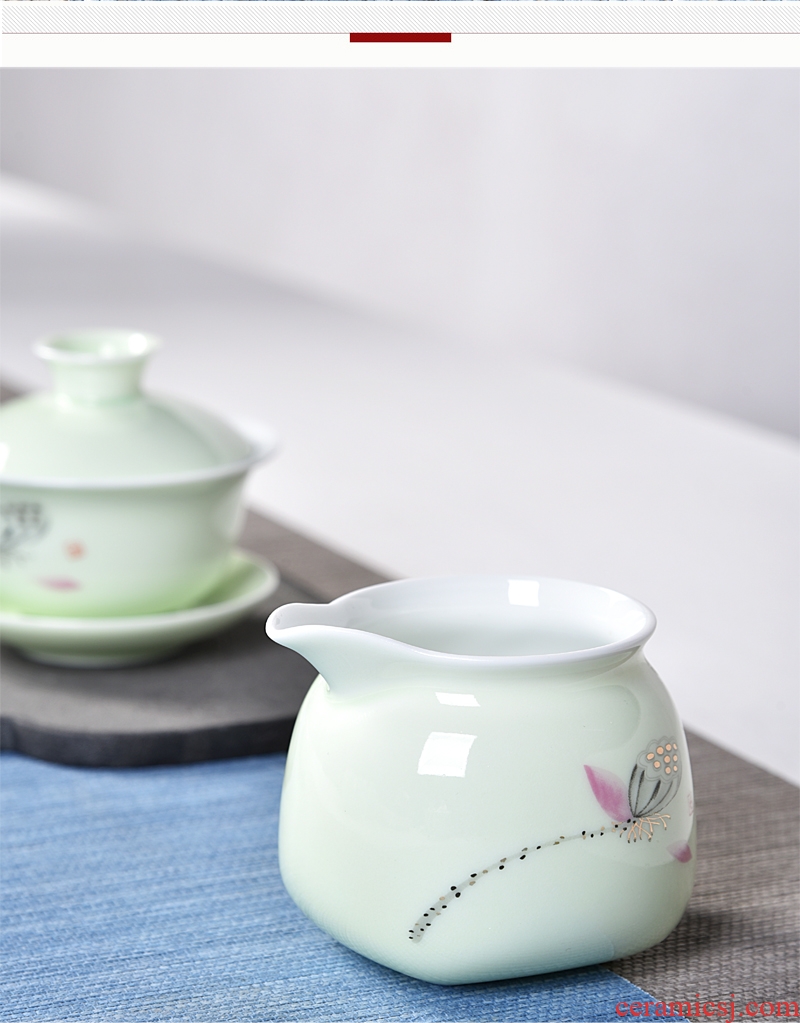 Gorgeous young kung fu tea set tea service of a complete set of hand-painted ceramic tureen teapot tea cups sea celadon household