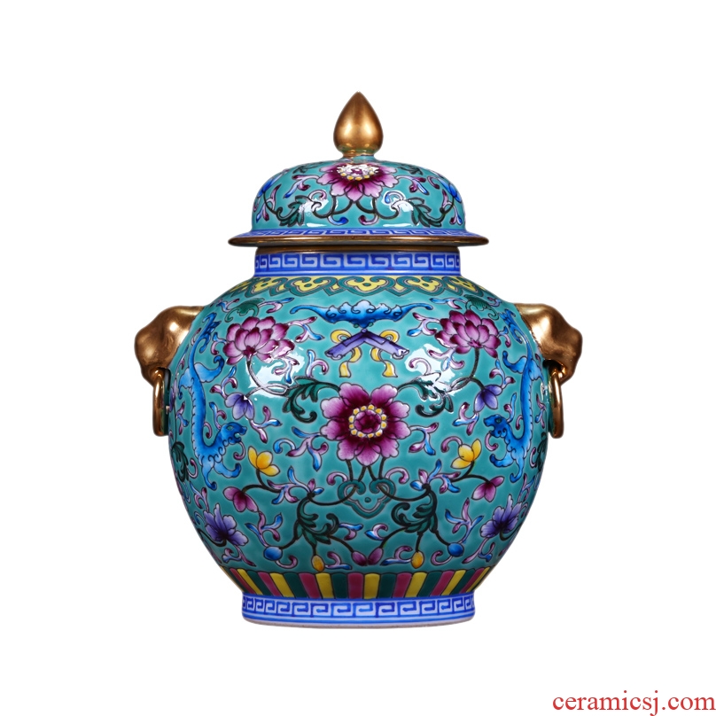 Jingdezhen ceramics vase antique hand-painted enamel bound lotus flower paint pot caddy general furnishing articles