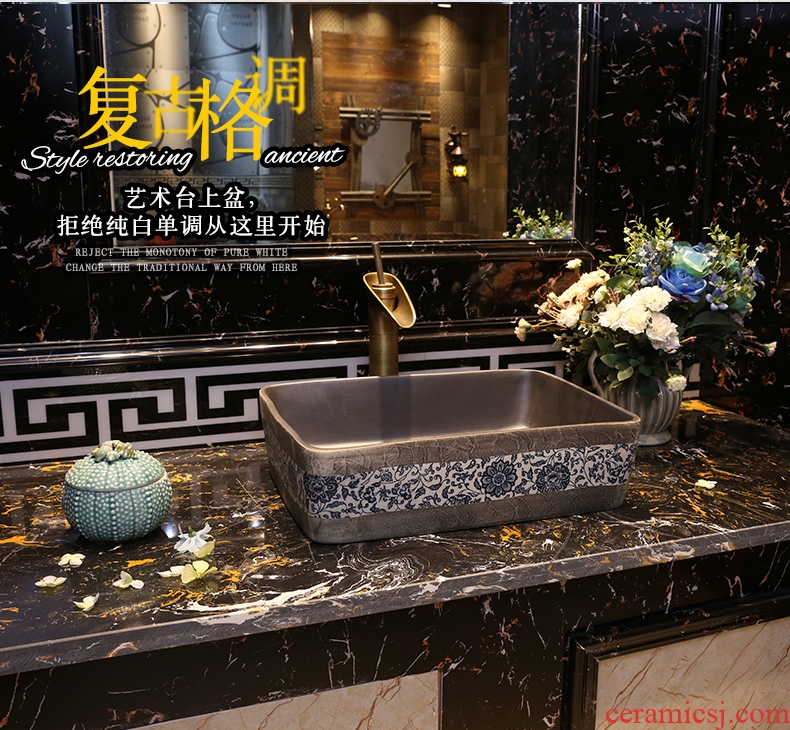 JingWei blue and white porcelain art stage basin archaize ceramic lavatory square basin of Chinese style restoring ancient ways on washing their hands