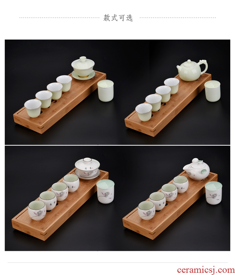 Hong bo need a complete set of ceramic tea set ground water bamboo dry bubble little Japanese kung fu tea tray