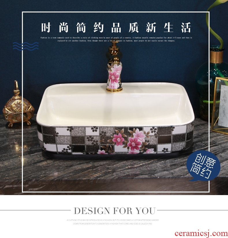 Jingdezhen stage basin of continental basin bathroom ceramic face basin household basin sink rectangular art