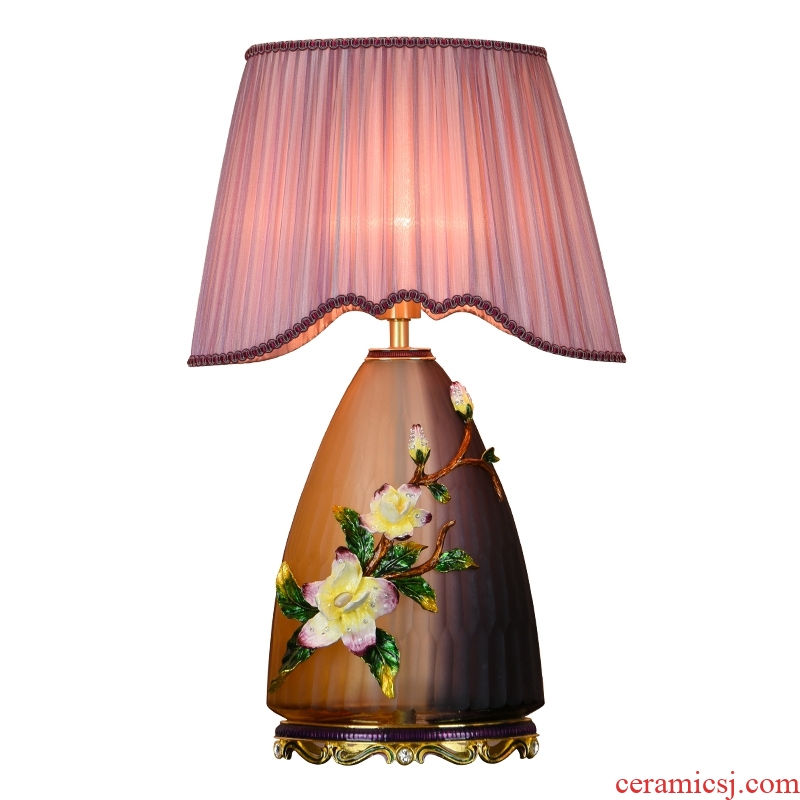 New Chinese style colored enamel lamp sitting room bedroom bedside lamp to restore ancient ways the creative study villa decoration ceramic lamp