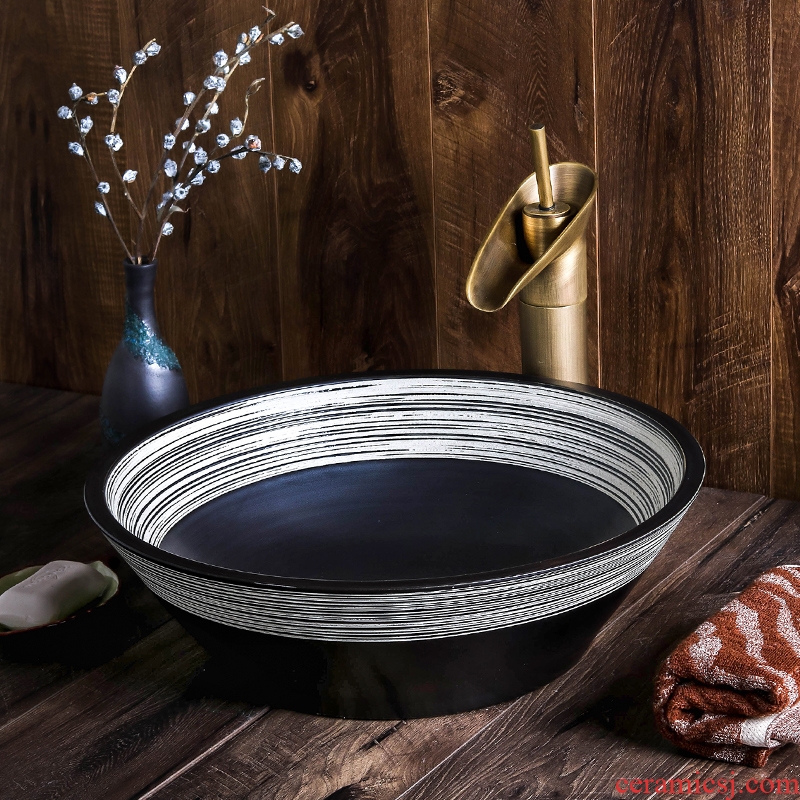 Jingdezhen ceramic lavabo new black and white lines round the pool that wash a face contracted hotel bathroom art basin
