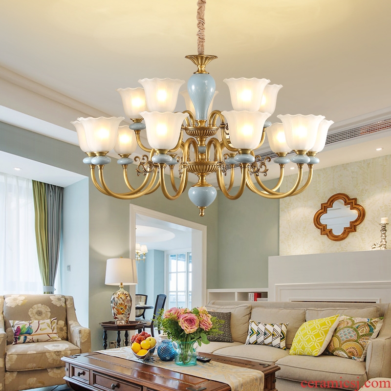 Any lift european-style full copper chandelier lamps and lanterns of the sitting room is contracted American bedroom creative personality ceramic lamp hall restaurant