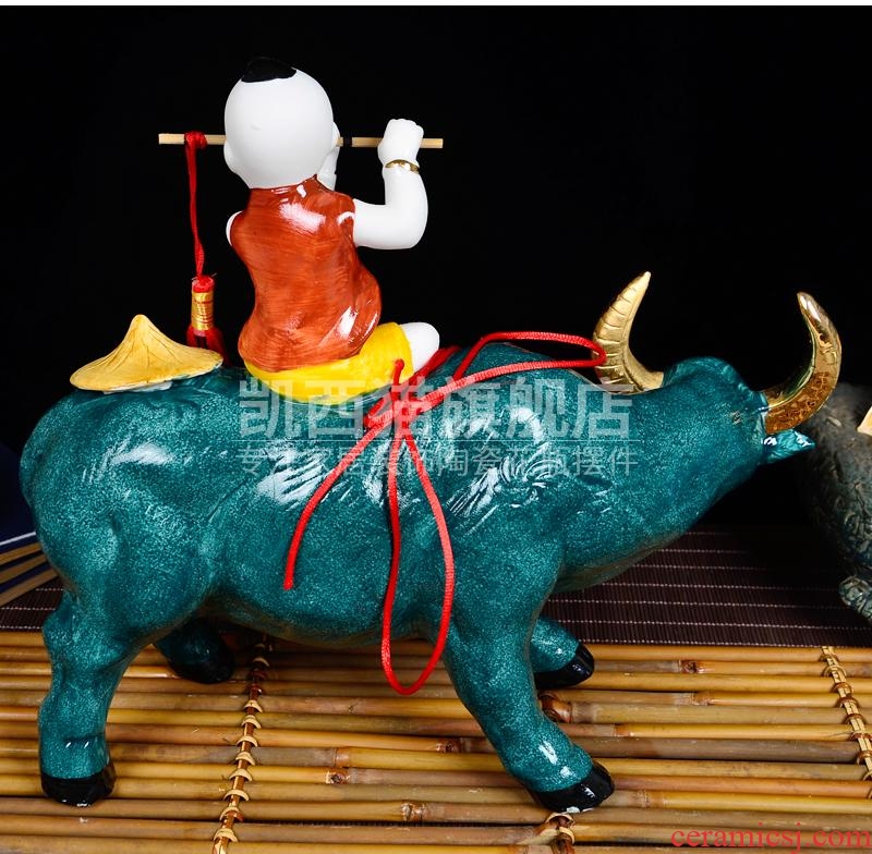 Jingdezhen desktop furnishing articles ceramic crafts home sitting room adornment cowboy ride cow animal pastoral wind