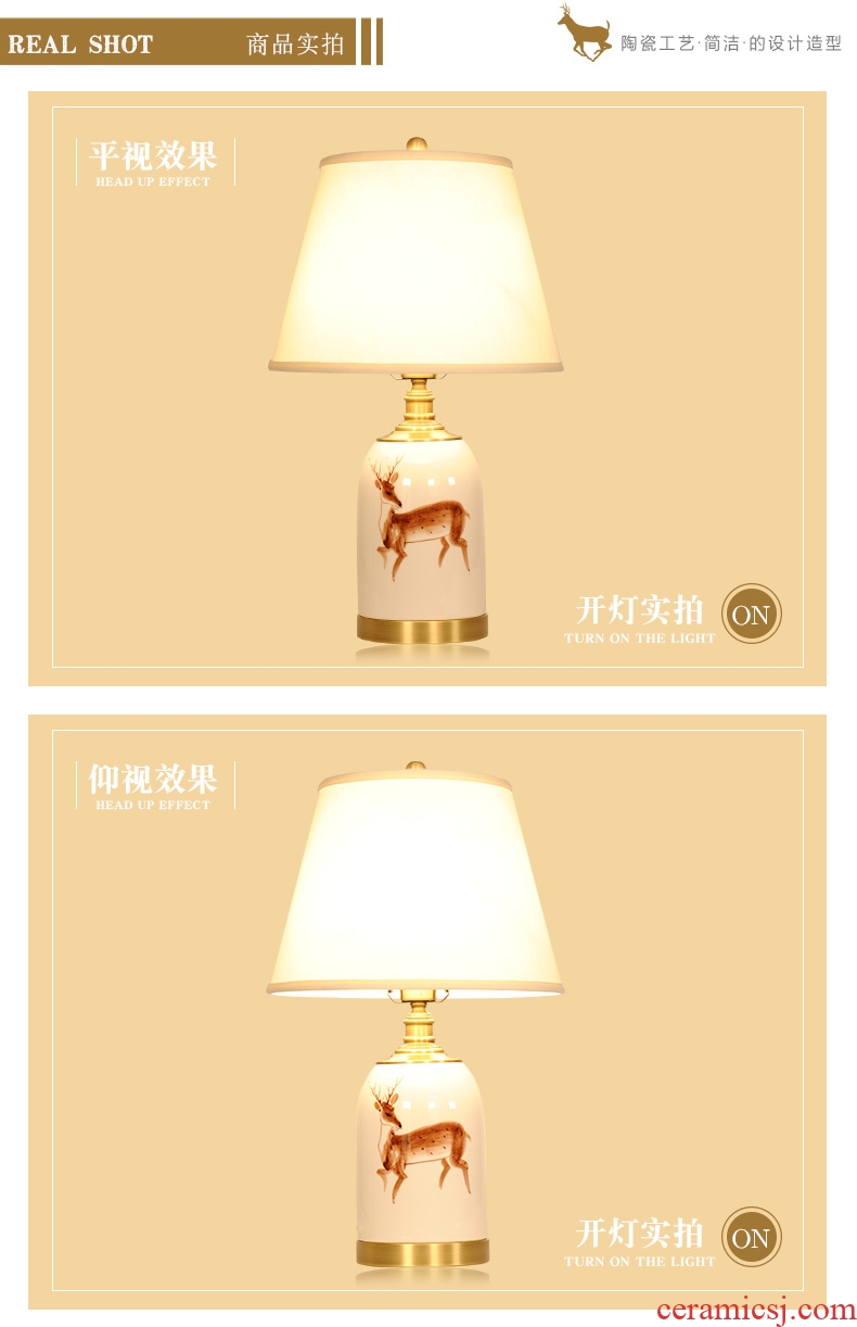 American whole copper hand-painted fawn ceramic desk lamp warm creative personality of bedroom the head of a bed example room sitting room chandeliers