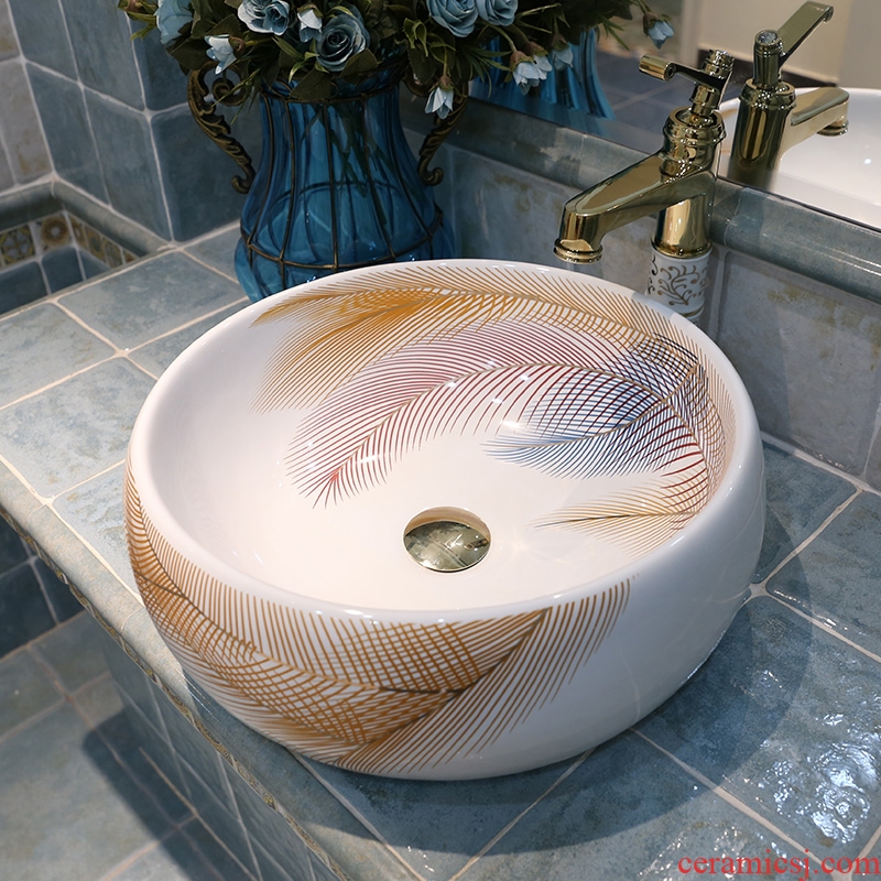 JingWei jingdezhen ceramics on the stage of the basin that wash a face basin art basin sink basin fashion feathers