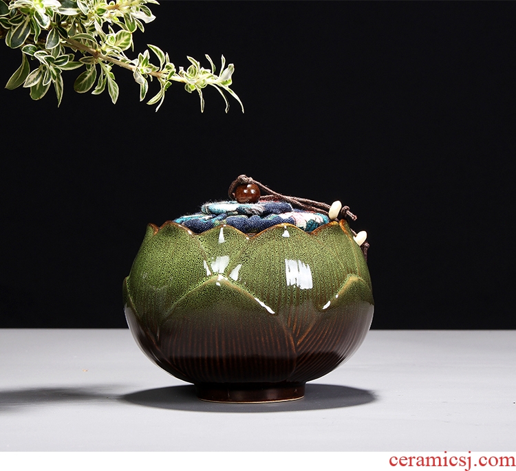 Four-walled yard caddy medium ceramic tea box storehouse of jingdezhen tea service manual lotus POTS travel trumpet