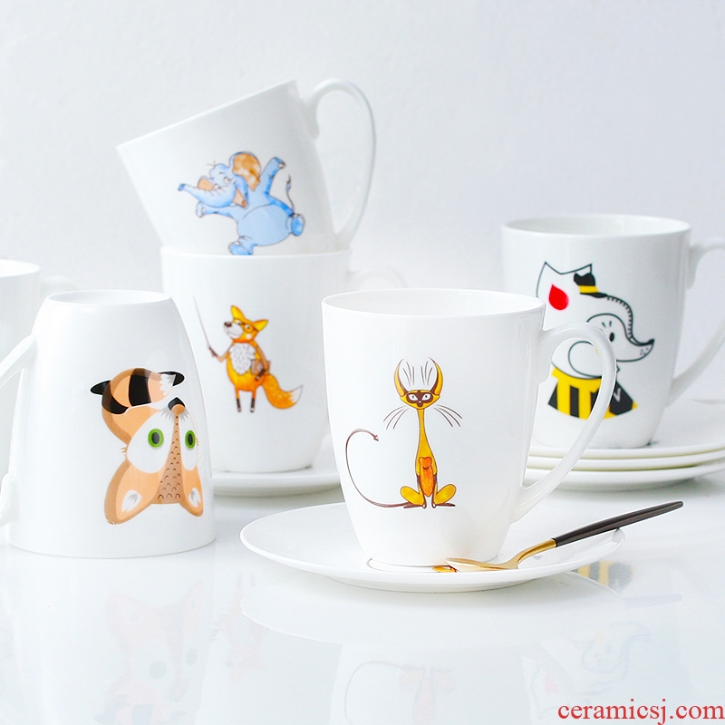 Bone China mugs creative glass ceramic cup with saucer cute couple cups of milk cereal breakfast coffee cup