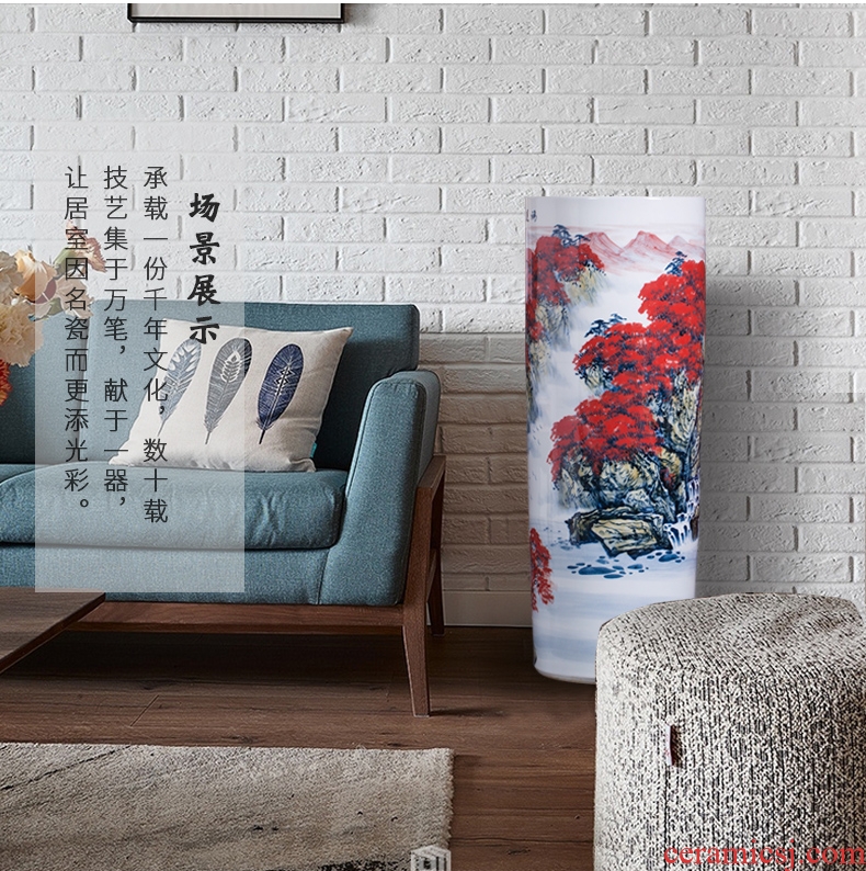 Jingdezhen ceramic vase hand-painted high quiver landing big sitting room adornment furnishing articles word calligraphy and painting scroll cylinder to receive