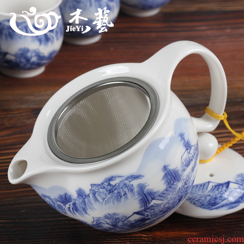 Jingdezhen ceramic teapot large single pot of kung fu tea tea to small landscape filtering of blue and white porcelain teapot