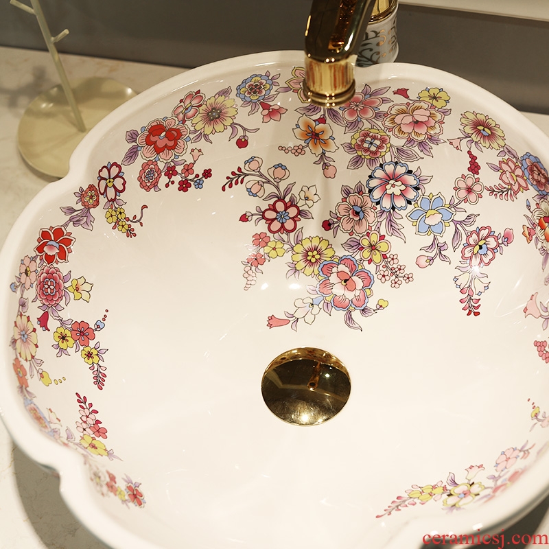 Gold cellnique lavatory jingdezhen ceramic stage basin rounded petals hand plate toilet lavabo art basin