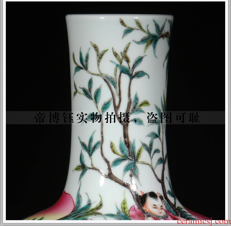 Jingdezhen ceramics imitation qing qianlong pastel nine child flat peach celestial Chinese antiques antiques old vase furnishing articles