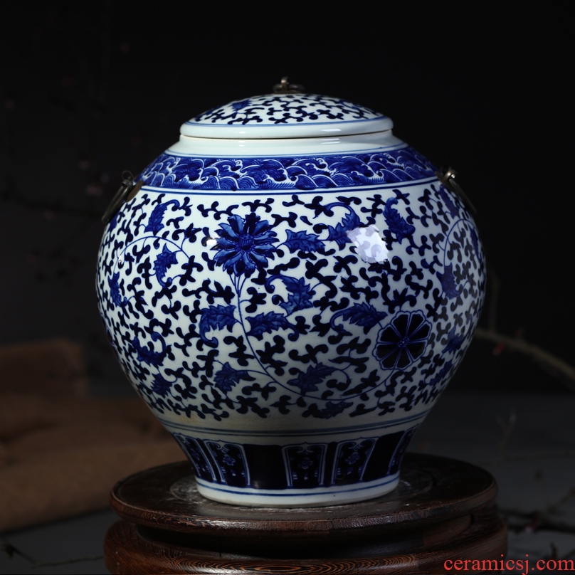 Blue and white porcelain of jingdezhen ceramic vase furnishing articles manual cover pot sitting room adornment style storage tank