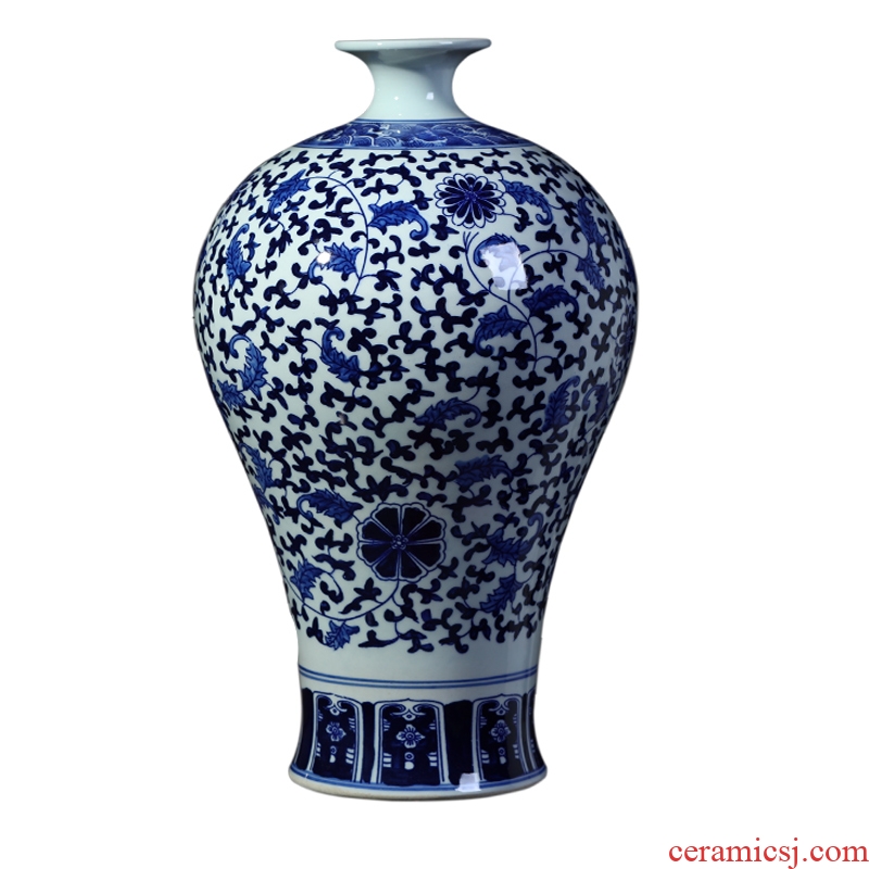 Jingdezhen pottery vases, flower receptacle antique blue-and-white bound branch lotus mei bottles of sitting room big beautiful porcelain furnishing articles of handicraft