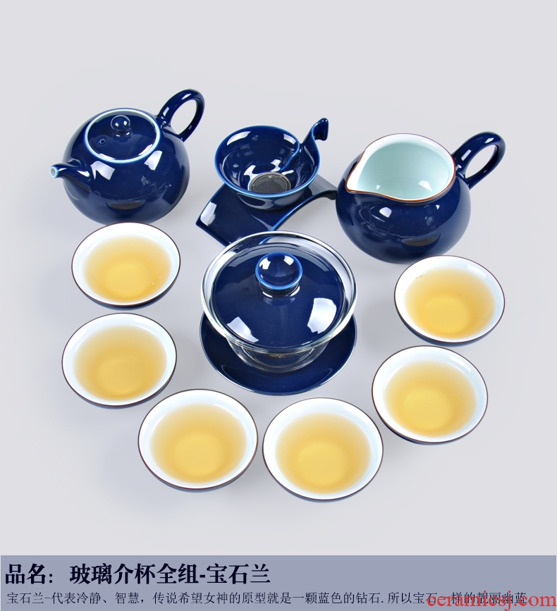 Thyme tang tea household glaze ceramic tea set a complete set of kung fu tea kettle GaiWanCha Japanese sea