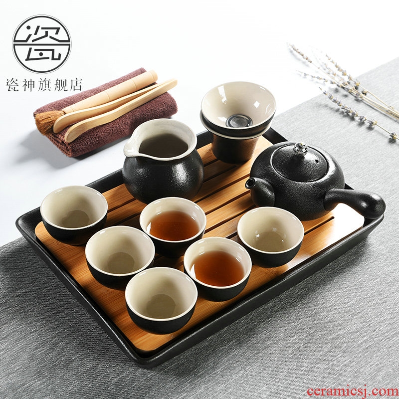 Black pottery household porcelain god kung fu tea sets tea tray contracted Japanese ceramic teapot teacup dry plate of small tea table