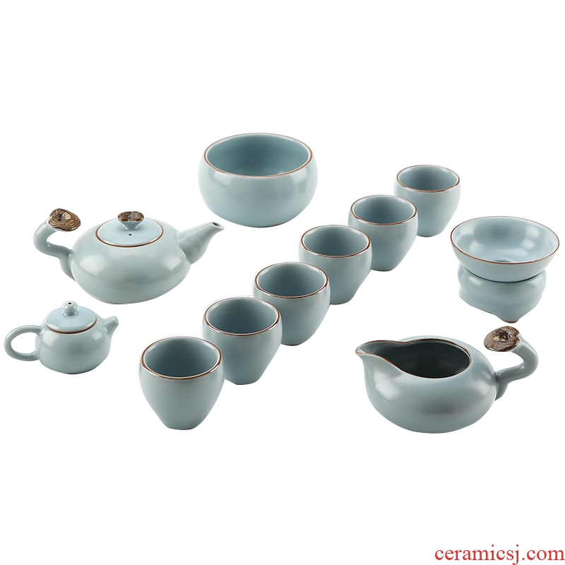 DH jingdezhen tea set household contracted kung fu tea set celadon glass teapot archaize your kiln tea set