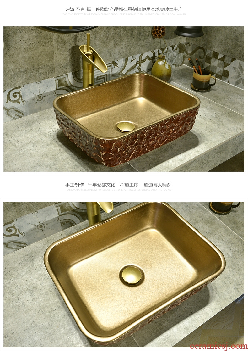 Jingdezhen basin of Chinese style lavatory washbasins kaolin ceramic on the stage of the basin that wash a face basin of rectangular black wood