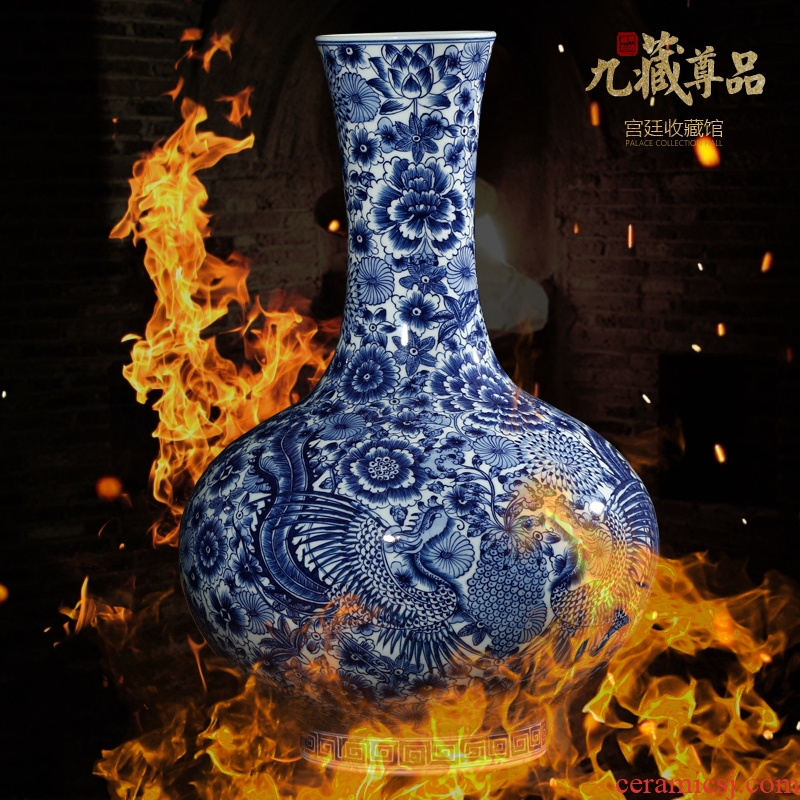 Antique hand-painted porcelain of jingdezhen ceramics phoenix TV ark wearing purple flower left buccal bottle the sitting room porch decorate furnishing articles