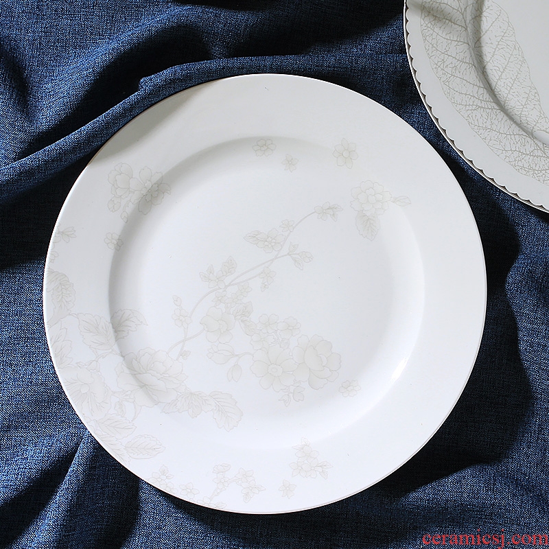 Home plate of jingdezhen ceramic dishes Chinese contracted bone China 10 inches large circular disc western food steak plate