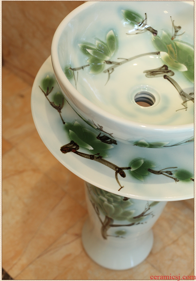 Jingdezhen ceramic column basin floor one European art of the basin that wash a face to wash your hands basin bathroom home the pool that wash a face
