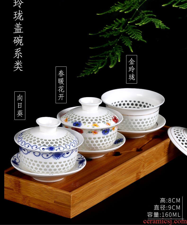 Tureen tea bowl large tea sets jingdezhen blue and white porcelain ceramic white porcelain tea bowl three bowl hand grasp pot