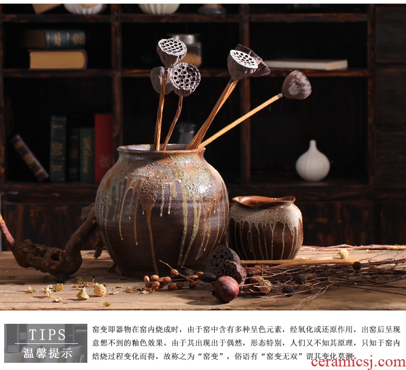 Jingdezhen pottery vase landed furnishing articles brown bottle arranging flowers sitting room Chinese style restoring ancient ways handmade pottery clay soil