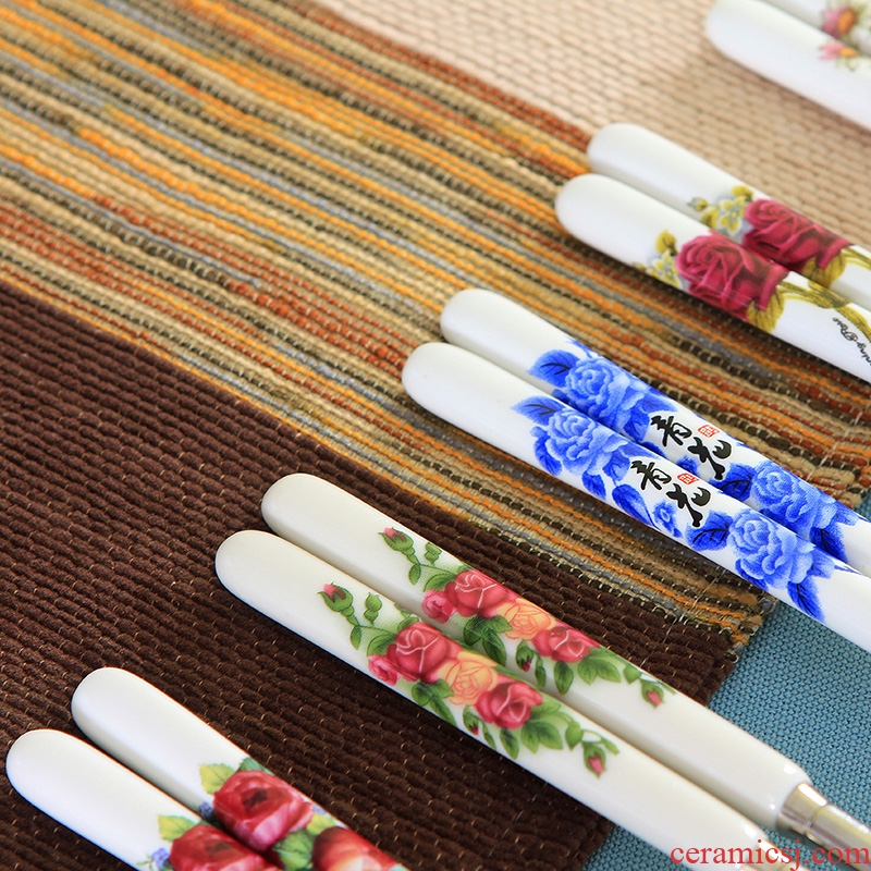 Jingdezhen ceramic handle stainless steel chopsticks insulation mouldproof environmental health chopsticks portable hot resistant to fall flowers