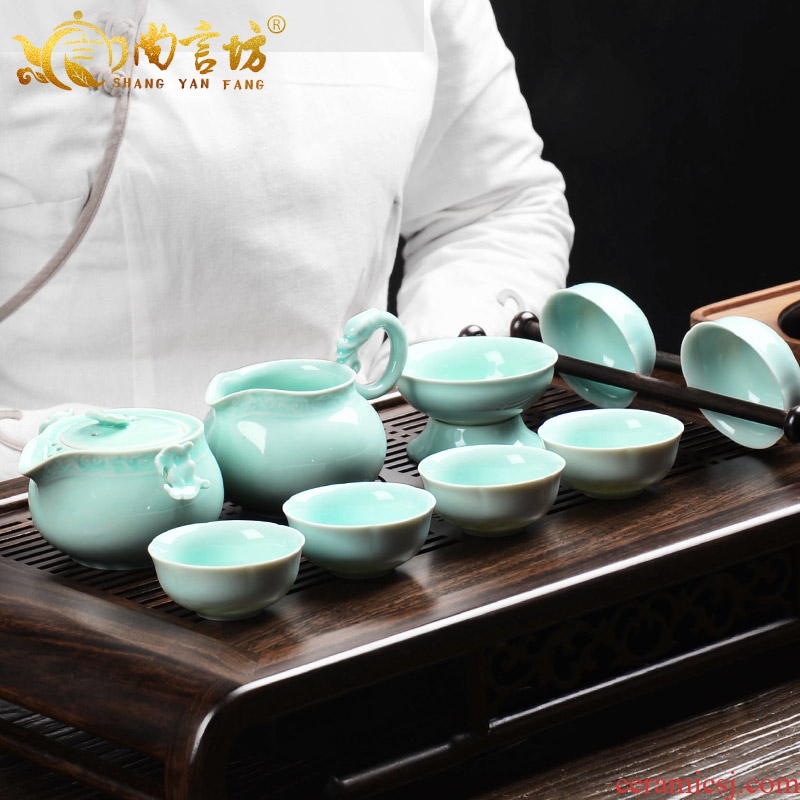 It still fang open the slice of a complete set of kung fu tureen hand grasp the teapot pot of celadon imitation song dynasty style typeface elder brother kiln ceramic tea set