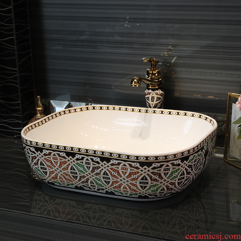 Gold cellnique art basin ceramic lavatory artical luxuriant lavabo hotel that wash a face plate of small size
