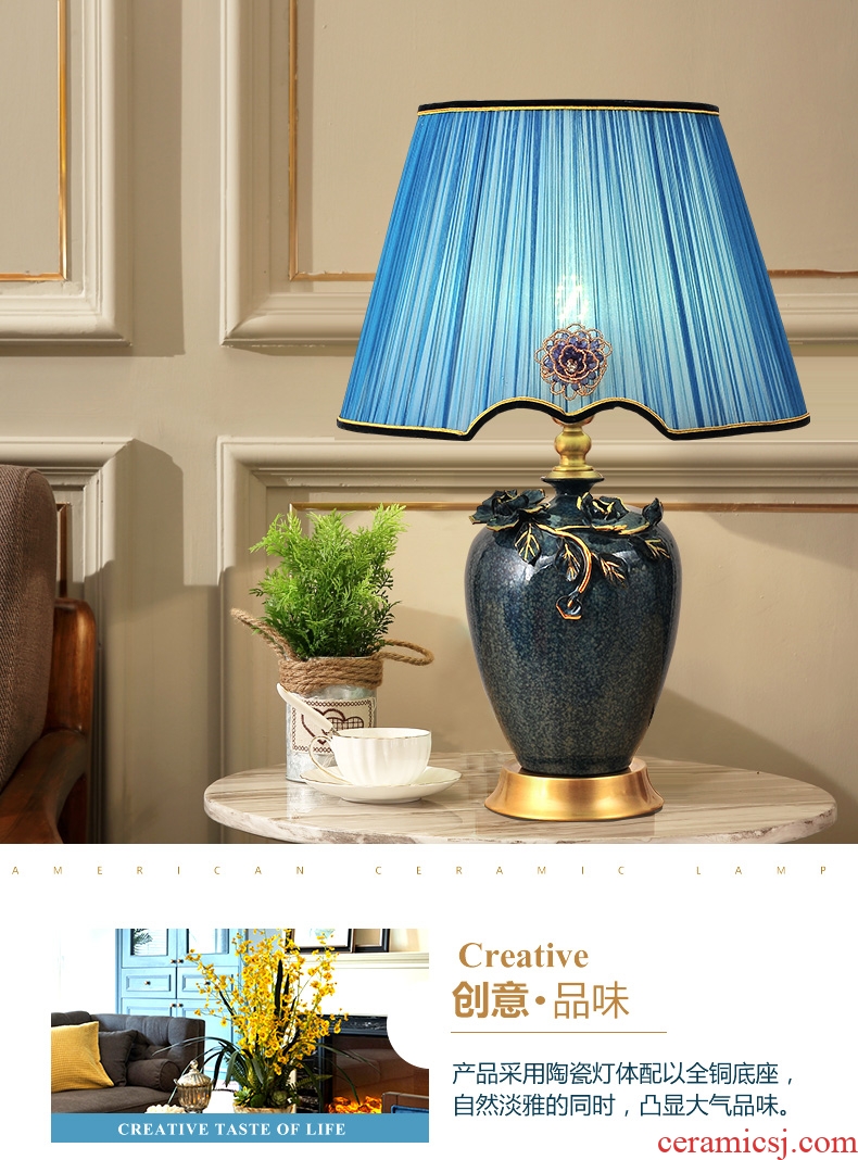 American whole copper ceramic desk lamp bedroom berth lamp LED contracted light lamp X luxury european-style decorative study atmosphere