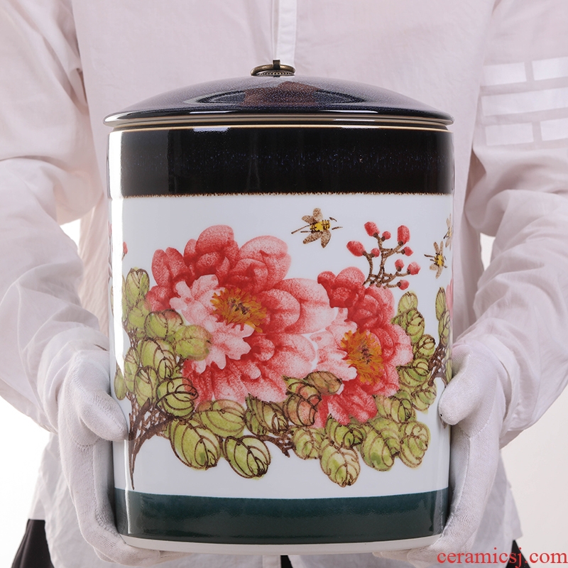 Jingdezhen ceramic hand-painted POTS puer tea cake caddy jar airtight receives domestic large tea tea cake