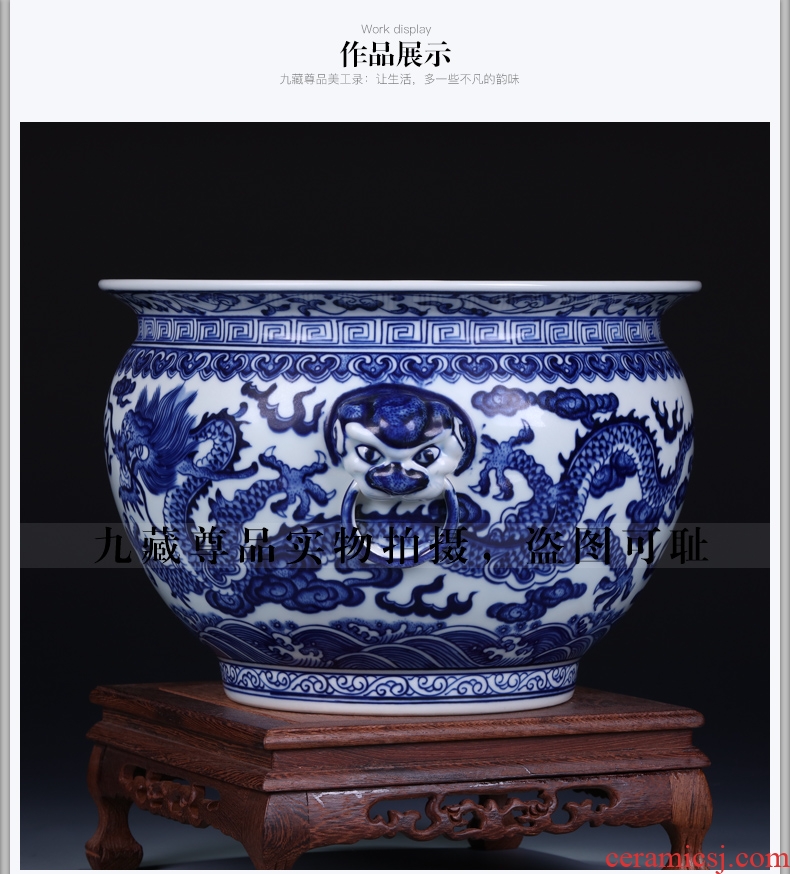 Jingdezhen ceramics vase imitation of blue and white porcelain of the reign of emperor kangxi hand-painted dragon tea storage cylinder washing classic adornment furnishing articles