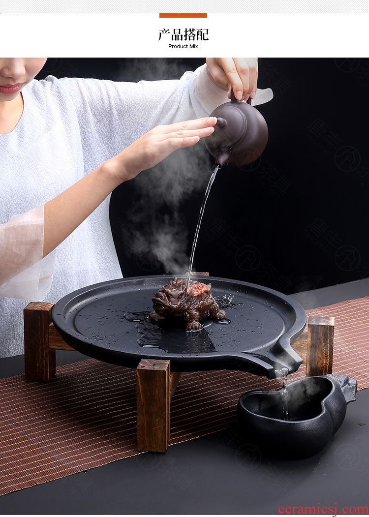 St, Tibetan tea tray millstones household contracted ceramic dry set round kunfu tea set tea sea solid wood tea saucer dish