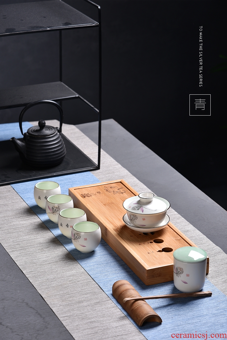 Hong bo need a complete set of ceramic tea set ground water bamboo dry bubble little Japanese kung fu tea tray