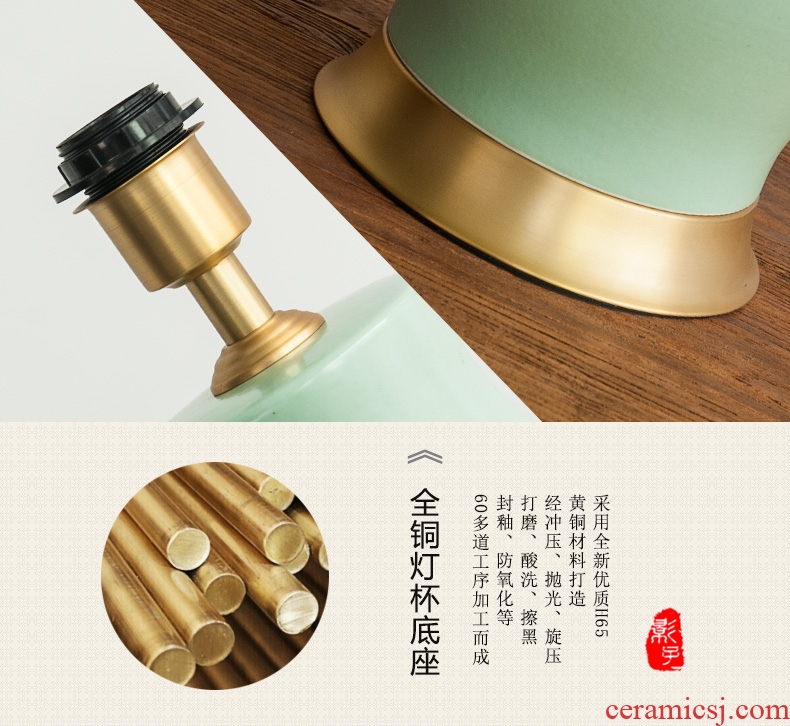 New Chinese style full copper ceramic desk lamp green pot-bellied contemporary sitting room bedroom berth lamp hotel study desk lamp, 1060