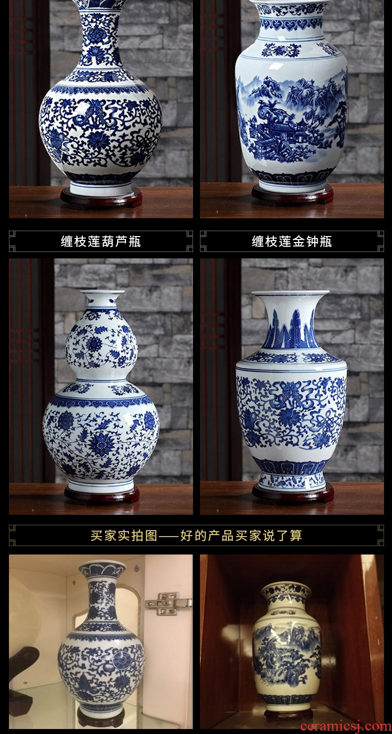 Rich ancient frame furnishing articles of jingdezhen porcelain ceramics dried flower vases, flower arrangement sitting room small blue and white porcelain decorative arts and crafts