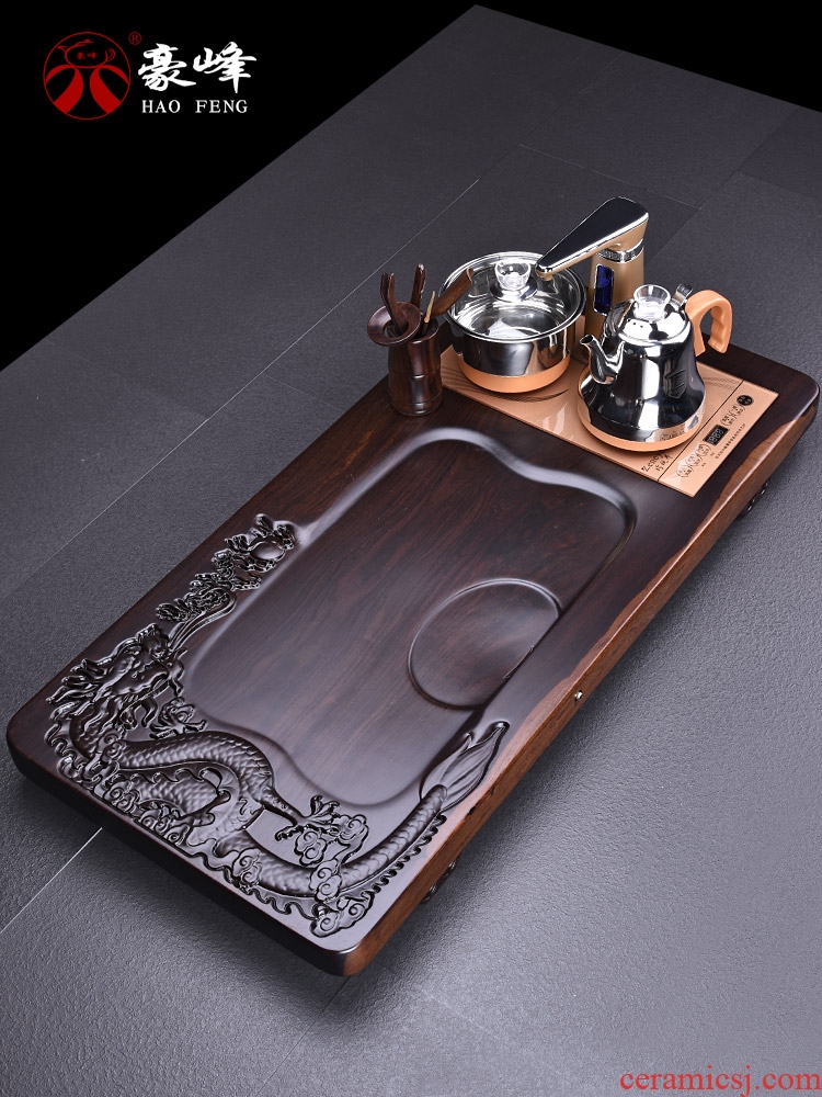 HaoFeng violet arenaceous kung fu tea set suit household ebony wood tea tray tea tea ceramic teapot teacup