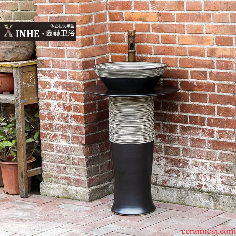 Ceramic pillar lavabo small basin bathroom balcony ground integrated household outdoor art basin of wash column