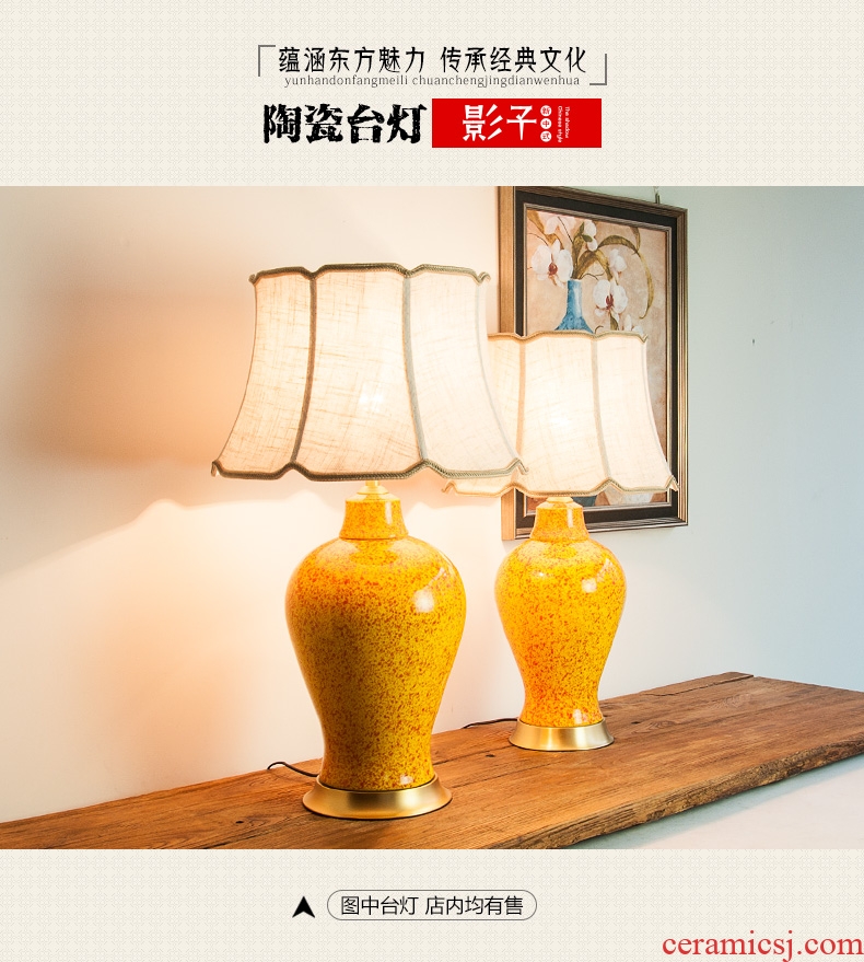 Ceramic table lamp full copper American general yellow cans hotel lobby large sitting room bedroom berth lamp 1051 study