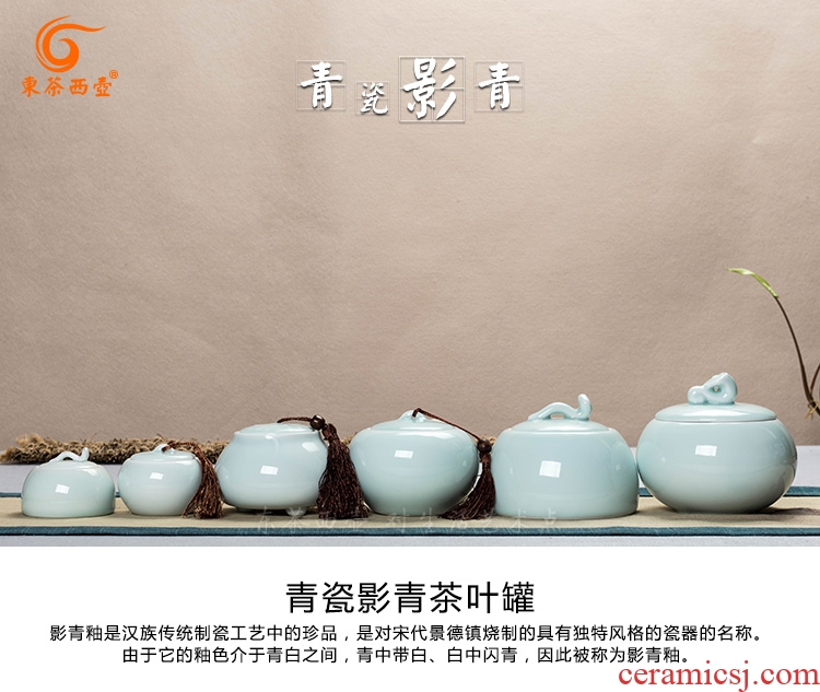 East west tea pot of tea caddy ceramic tea pot small storage tanks puer tea pot celadon green tea pot