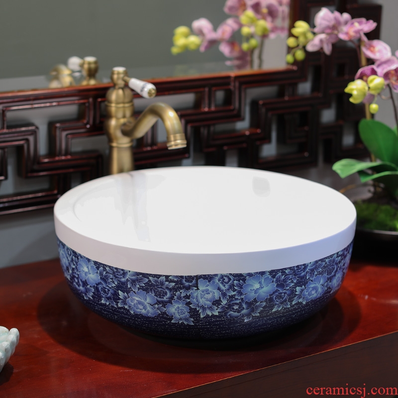 Gold cellnique stage basin circular jingdezhen ceramic sanitary ware art Chinese archaize the sink basin
